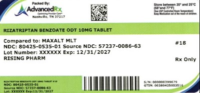 Rizatriptan Benzoate Odt 10mg #18 (Rizatriptan Benzoate Odt 10mg 80425 0535 01)